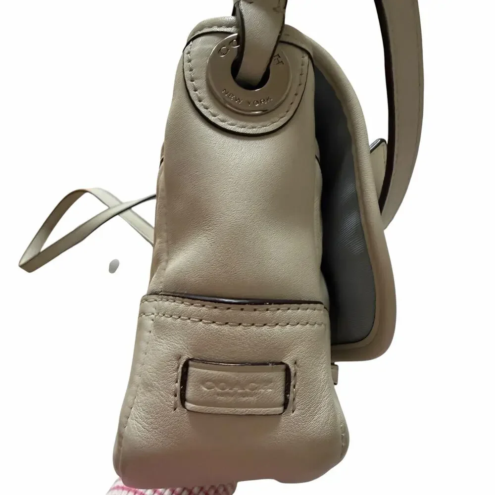 COACH Leather Crossbody Bag Ivory Cream Flap Buckle Vintage Shoulder Purse